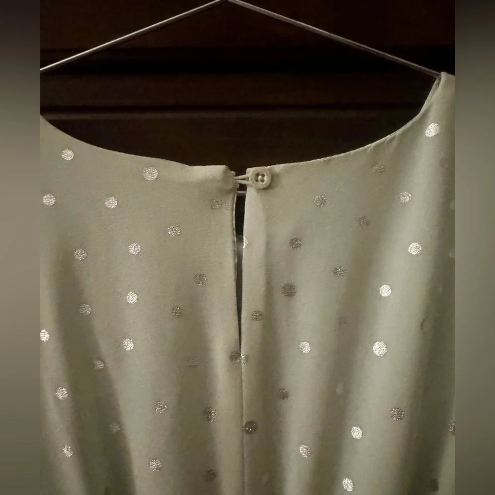 Habitual Girls Light Green w Silver Polka Dot Puff Sleeve Dress - Size 12 - NWOT - Picture 6 of 7